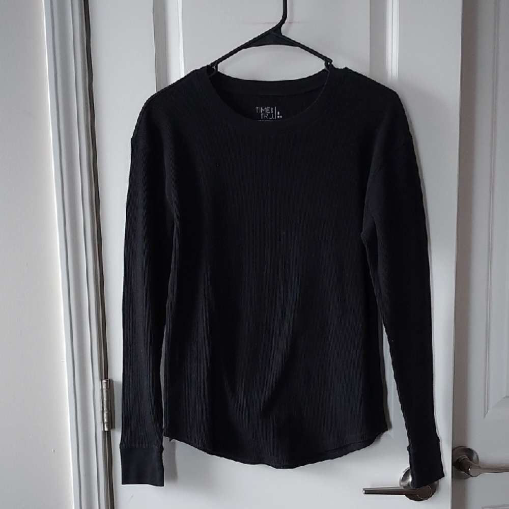 Time and Tru Black Waffle Knit Top Small